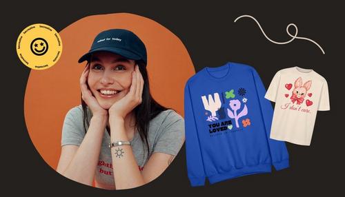 person wearing custom baseball cap and sweatshirt and t-shirt design examples to show moment merch potential